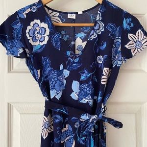 GAP Navy Blue Floral Wrap Dress